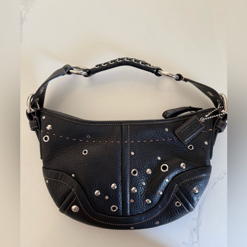 Coach Black Studded Leather Shoulder Bag